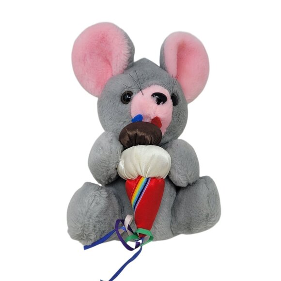 Vintage Plush Stuffed Animal Mouse 10” Ice Cream Cone 80s Small - Picture 1 of 8